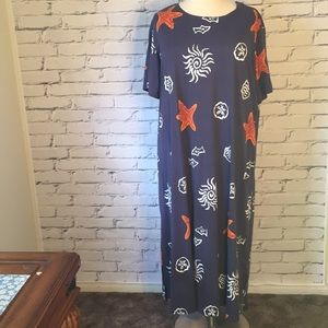 Blue dress With white and orange design